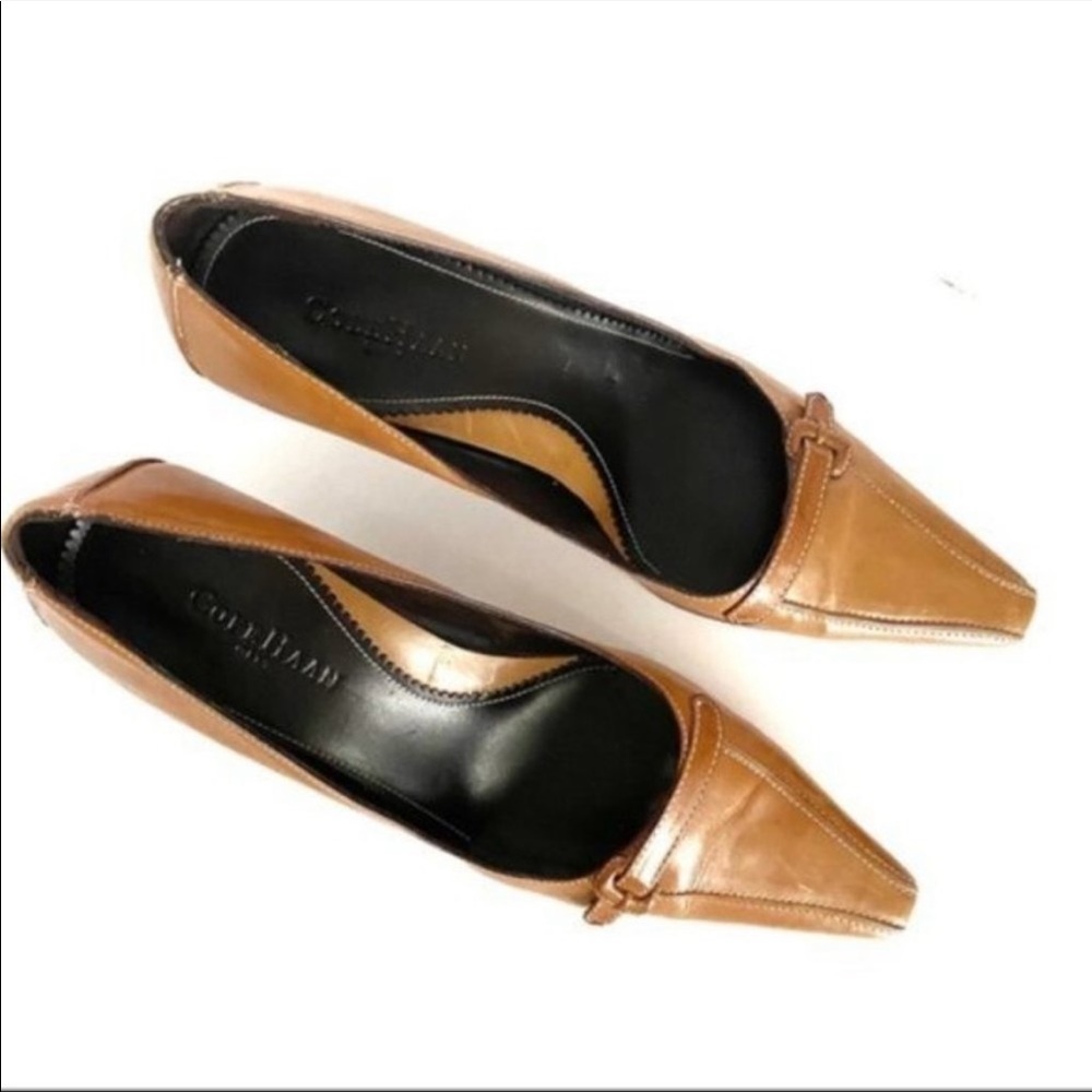 Cole Haan Tan Leather Square Toe Kitten Heels Size 9.5